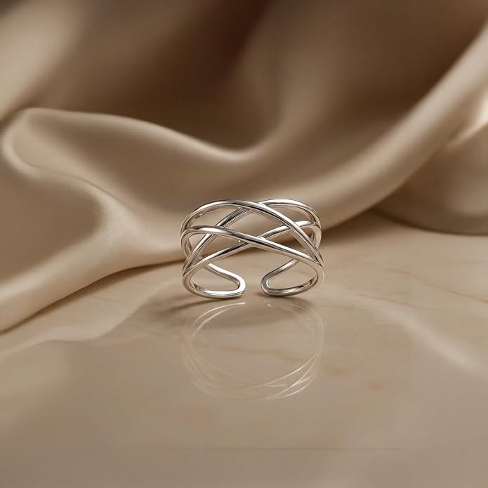 LeCalla 925 Sterling Silver Adjustable Rings for Women | Nature Inspired Leaf, Flower, Dragonfly & Criss Cross Open Rings | Minimalist Stackable Statement Finger Ring Jewelry Gifts for Women
