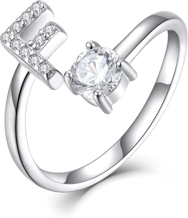 STARCHENIE Adjustable Initial Ring for Women 925 Sterling Silver Letters A-Z 26 Alphabet Rings Size 7