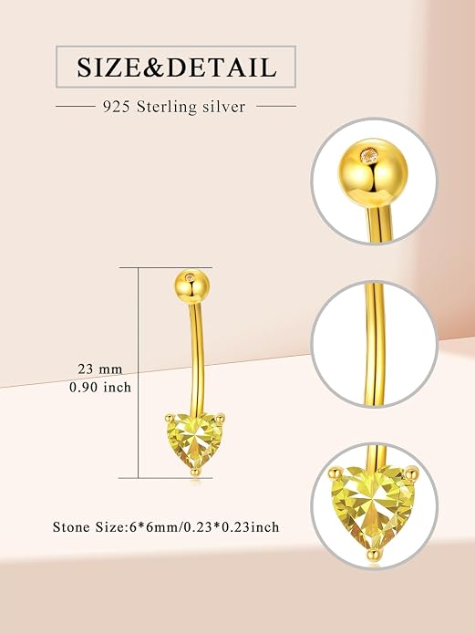 Sterling Silver 14G Belly Button Rings Cross/Cat/Butterfly/Cow/Skull/Birthstone Heart Navel Rings 16mm Body Piercing Jewelry for Women