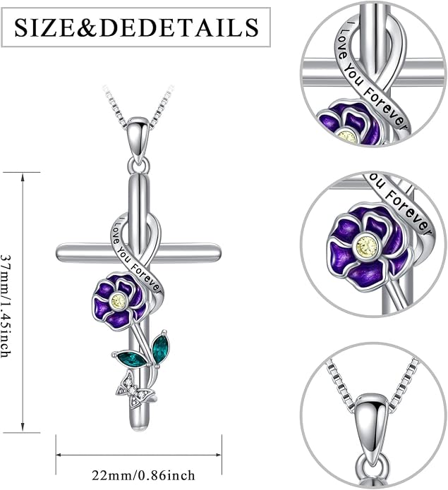 Cross Necklace for Women 925 Sterling Silver I Love You Necklace Religious Jewelry with Gift Box for Mother Daughter
