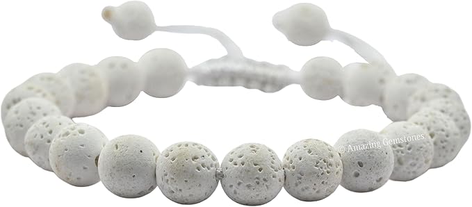 Amazing Gemstone White Lava Bracelet for Women Men's Gifts - Protection Healing Crystal Bracelet - 8mm Gemstone Beaded Adjustable Bracelet