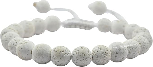 Amazing Gemstone White Lava Bracelet for Women Men's Gifts - Protection Healing Crystal Bracelet - 8mm Gemstone Beaded Adjustable Bracelet