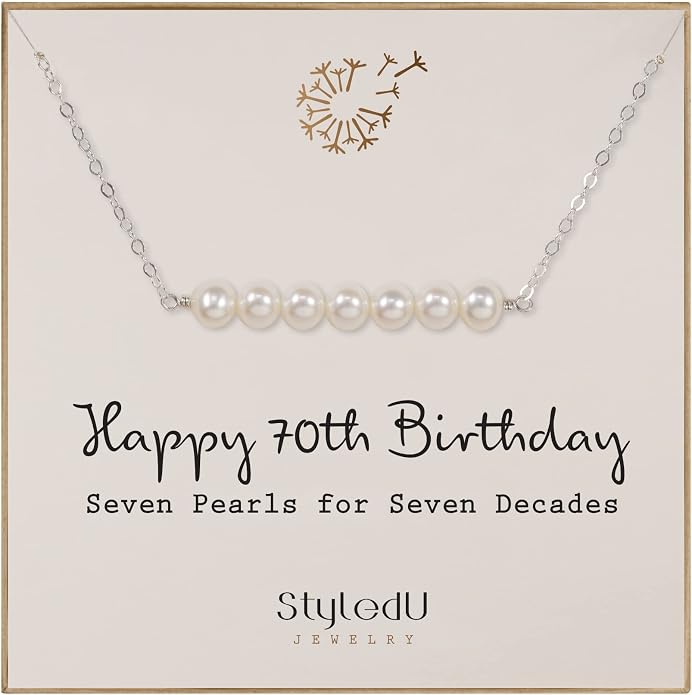 Pearl Birthday Necklace for Women, Sterling Silver Freshwater Pearl Bar Necklace, 30th 40th 50th 60th 70th Milestone Birthday Gift for Her, Meaningful Handmade Jewelry