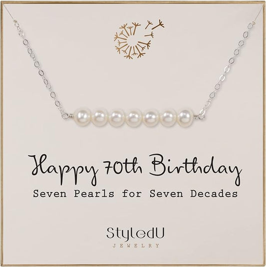 Pearl Birthday Necklace for Women, Sterling Silver Freshwater Pearl Bar Necklace, 30th 40th 50th 60th 70th Milestone Birthday Gift for Her, Meaningful Handmade Jewelry