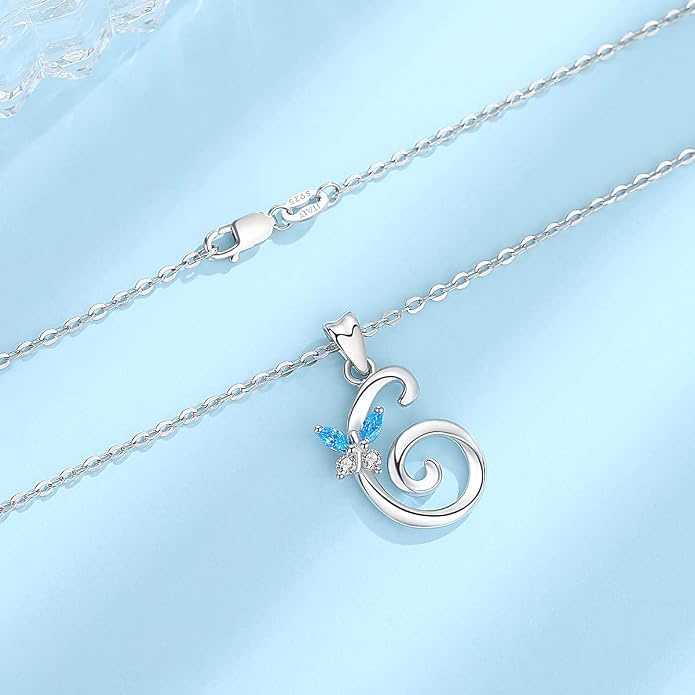 EUDORA Sterling Silver Butterfly Initial Necklaces for Women, Elegant Letter Neckles Personalized Gift for Mother, Sister, Daughter, 18 inch Chai