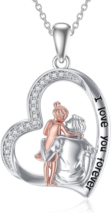 PROESS S925 Sterling Silver Daughter Heart Pendant Necklace from Dad Mom I Love You Forever Jewelry