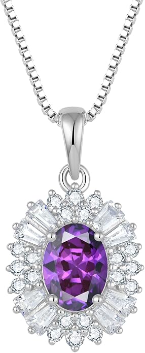 Birthstone Necklace 925 Sterling Silver Oval 5A Cubic Zirconia Pendant Necklace Jewelry Birthday Gifts for Women