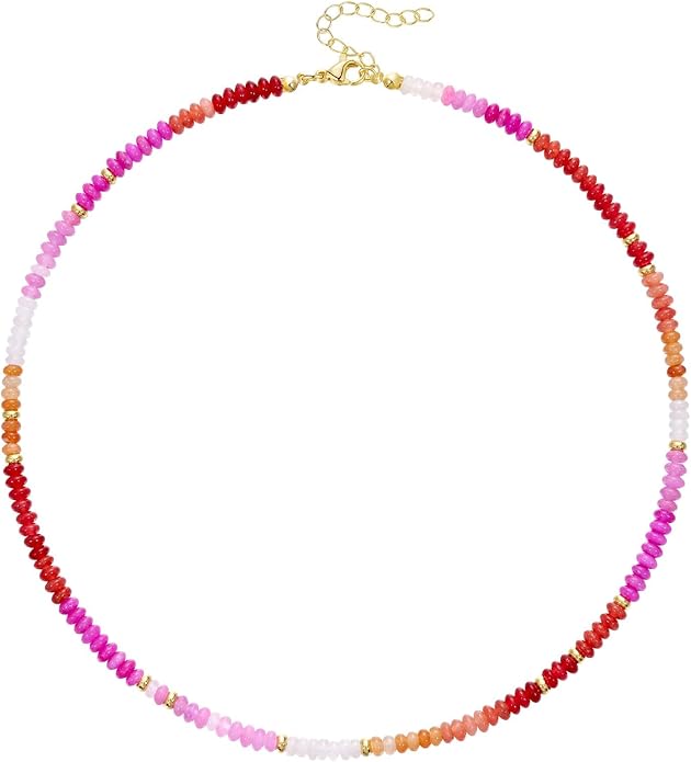 KELORIS PATH Beaded Necklace for Women, Colorful Gemstone Boho Bead Choker for Beach, Trendy Summer Natural Stone Jewelry Gifts