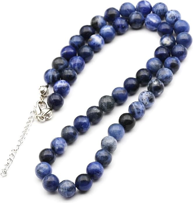 Natural Gemstone Beaded Choker Necklace | 8mm Handmade Adjustable Jewelry for Men & Women | Chakra Balancing Crystal Necklace | Spiritual Gift | Macrame Cord with Extender