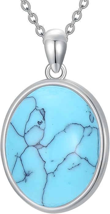 925 Sterling Silver Oval Moonstone/Turquoise Pendant Necklace, Dainty Necklace Jewelry Gifts for Women, with 18+2inch Chain