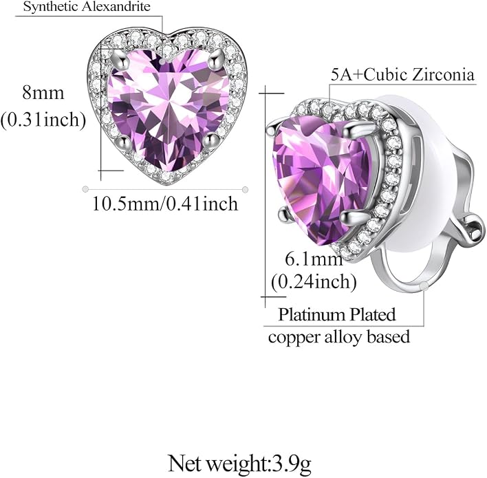 FindChic Sparkling Birthstone Clip On Earrings for Women, Silver Plated Stud Earrings 8MM Cubic Zirconia Non Pierced Studs, 12 Months Birthday Jewelry Gift