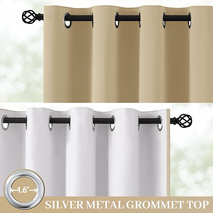 Yakamok Beige 100% Blackout Curtains 72 Inches Long for Bedroom 50" Wide | Blackout Curtain Panels for Bedroom, 2 Thick Layers Grommet Top Thermal Insulated Drapes with White Back for Living Room