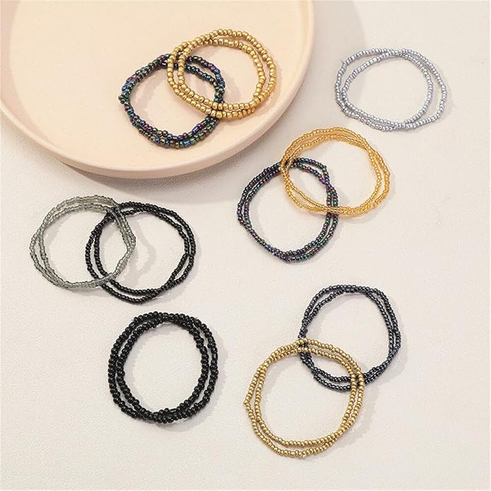Fuqimanman2020 18Pcs Boho Stackable Beaded Bracelets for Women Colorful Handmade Multilayered Rice Beads Anklets Set Summer Beach Bohemian Jewelry Gift