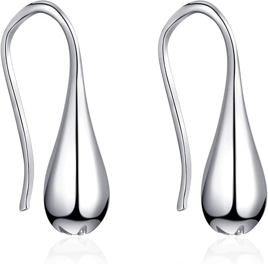 Pull Through Teardrop Dangle Earrings 925 Sterling Silver Simple Water Drop Earrings Birthday Mother's Day Christmas Gifts for Women