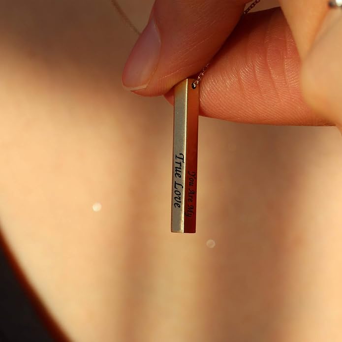 Personalized 3D Vertical Bar Necklace, Custom Necklace Engraved with Any Name Pendant Jewelry Mothers Day Gift