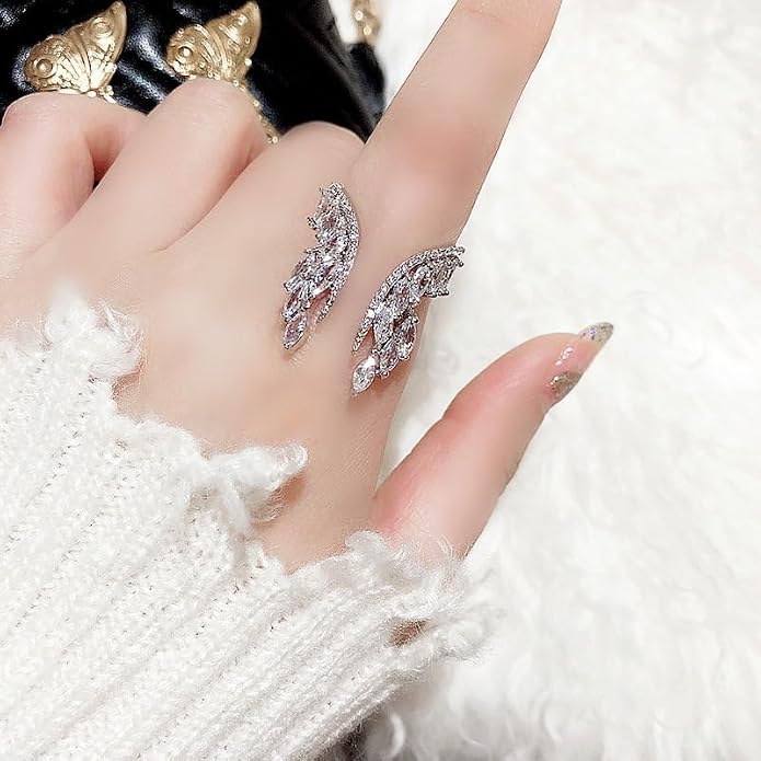 18K Gold Plated Rings for Women and Teen Girls Non Tarnish Cubic Zirconia Fidget Ring Butterfly/Snake/Mesh/Cross/Crown Knuckle Ring Open Adjustable Statement Stacking Chunky Rings