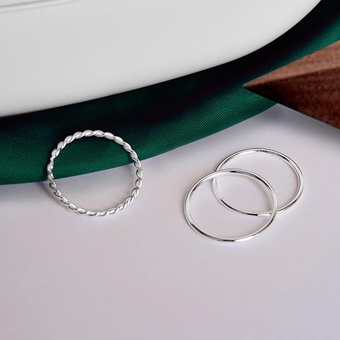 925 Sterling Silver Knuckle Rings for Women Minimalist Thin Stacking Rings Set 3PCS Midi Pinky Ring Size 2.5-8.5