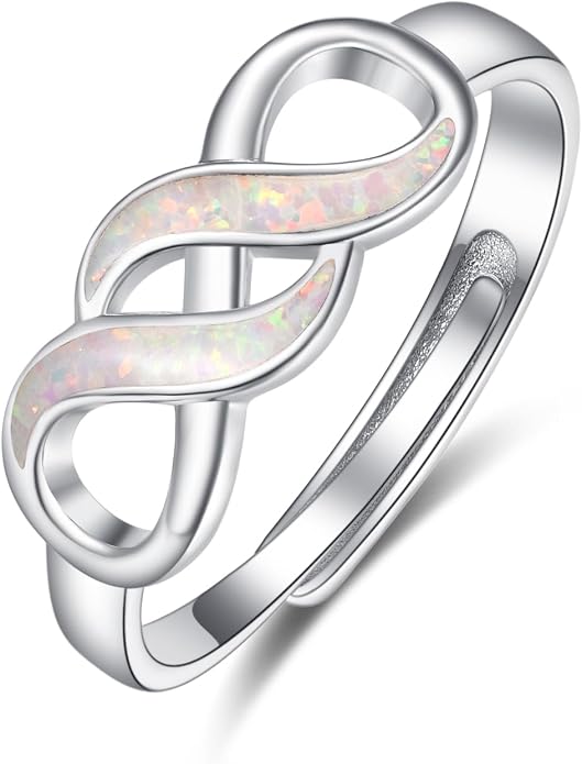 Opal Rings for Women Sterling Silver Twisted Celtic Knot Ring Adjustable Promise Rings Opal Infinity Jewelry Gifts for Women