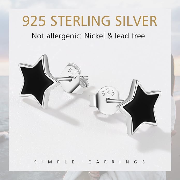FindChic Hypoallergenic Sterling Silver Small Bar/Heart/Dot/Triangle/Butterfly/Lightning Studs Earrings Minimalist Geometric Jewelry Valentine Gifts for Women Men Girls, with Gift Box