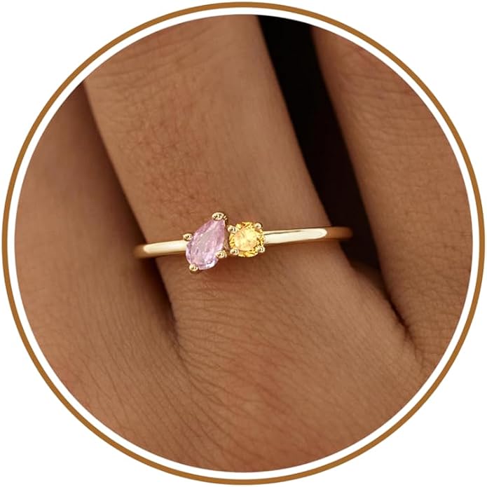 JSJOY Birthstone Rings for Women Dainty Emerald Blue Ring Birthday Gifts for Mom Her Gemstones CZ Ring for Teens Gold Rings That Don't Tarnish Adjustable Ring Jewelry Gifts