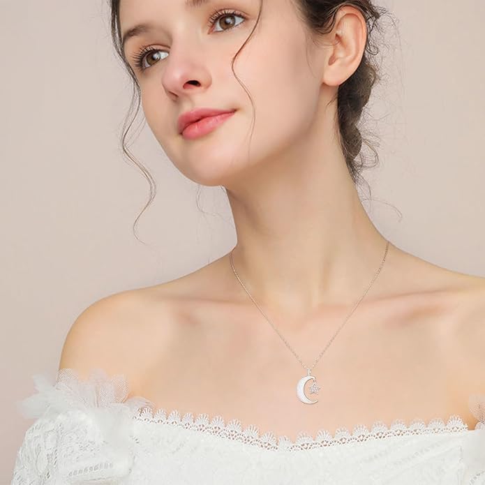 Palpitate Moon Star Necklace Moon Phase Necklace Pendant 925 Sterling Silver Jewelry Christmas Gifts for Women Wife Her Adjustable Chain