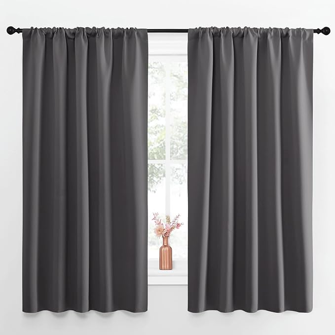 NICETOWN Blackout Curtain Panels for Window - Energy Efficient & Noise Reducing Thermal Insulated Rod Pocket Blackout Drapes/Draperies for Living Room (Grey, 2 Panels, W52 inches x L63 inches)