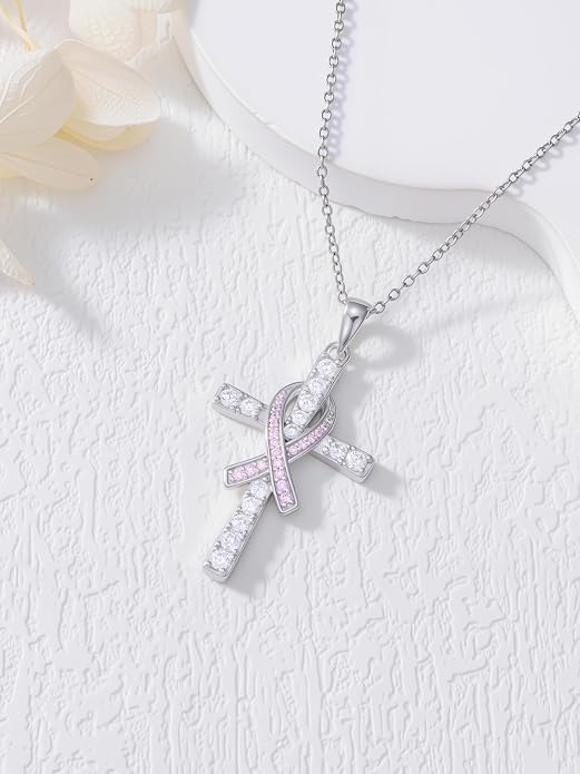 HPQQ Cross Necklace 925 Sterling Silver Turquoise Tree of Life Celtic Knot Cross Pendant Jewelry Mother's Day Gifts for Women