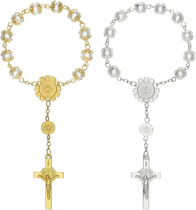 Autom Bulk Rosaries One Decade Rosary Prayer Bead Bracelets with Centerpiece and Crucifix