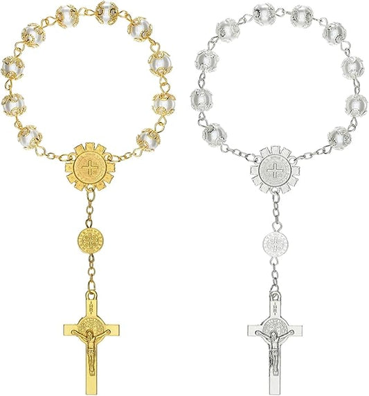 Autom Bulk Rosaries One Decade Rosary Prayer Bead Bracelets with Centerpiece and Crucifix