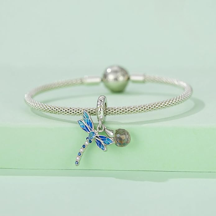 NINGAN 925 Sterling Silver Charm Golden Love Charm Buckle Safety Chain Travel Bead Firefly Dragonfly Pendant, Suitable for Women Bracelet and Necklace as Gift from Mom and Friends