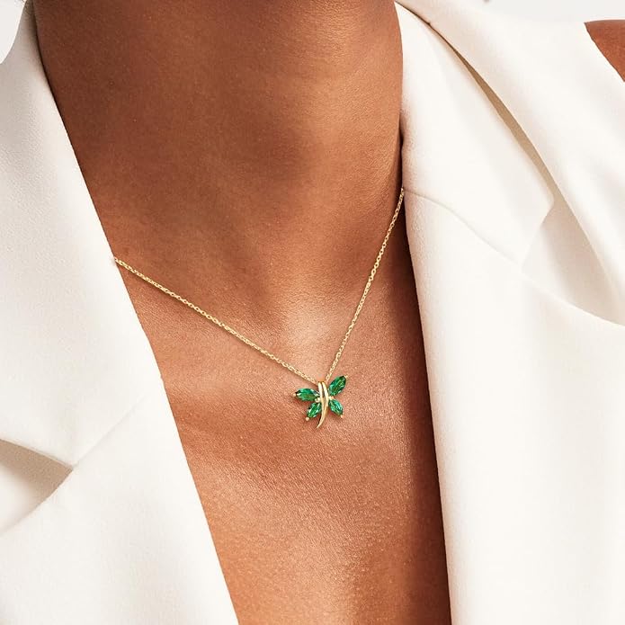 925 Sterling Silver Birthstone Necklaces for Women, Dainty Cute Dragonfly/Butterfly Pendant Necklace, Great Christmas/Anniversary Jewelry for Mother