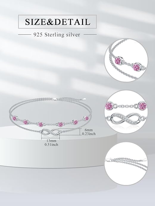Dorunmo Anklet Bracelets For Women 925 Sterling Silver Birthstone/Infinity/Butterfly/Evil Eye/Turtle/Pineapple/Starfish/Heart Anklets Bracelets Jewelry Gifts for Women
