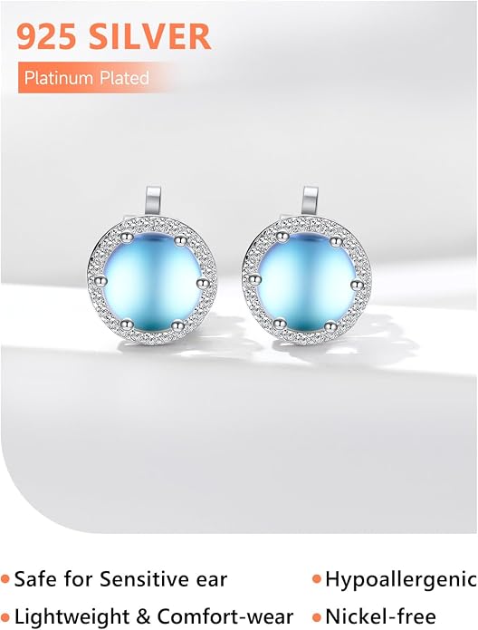 Silvora 925 Silver 8MM Cubic Zirconia Birthstone Clip On Stud Earrings Round Non Pierced Earrings For Women,Come with Box