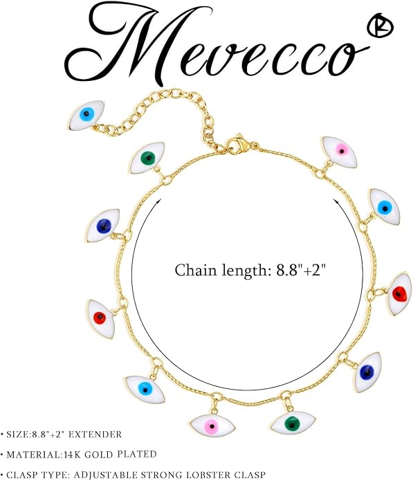 MEVECCO Anklet for Women Gold Chain 14K Gold Plated Dainty Boho Beach Summer Simple Foot Jewelry Ankle Bracelet