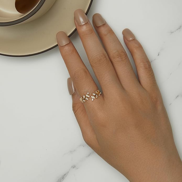 MUNDELL 925 Sterling Silver Simple Multi-layer Leaf Adjustable Ring Green Lucky Leaves Statement Ring for Women Promise Ring Fine Jewelry