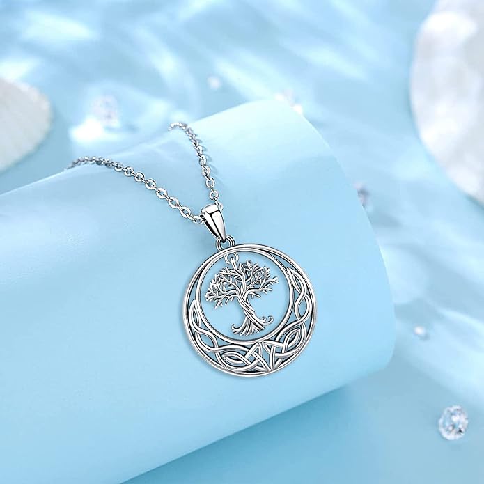 Aniu Tree of Life Necklace for Women, 925 Sterling Silver Mother of Pearl Family Palm Tree Charm Pendant Jewelry for Birthday Christmas Gift