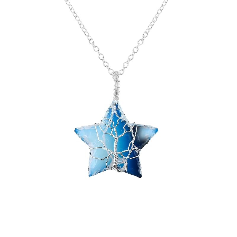 (3pcs) (Tree of Life Craft) Raw White Sea Glass Rough Crystals Pendant Necklace, Wire Wrapping, Gift Giving Women Jewelry with Dainty Silver Plated Chain 18 inch