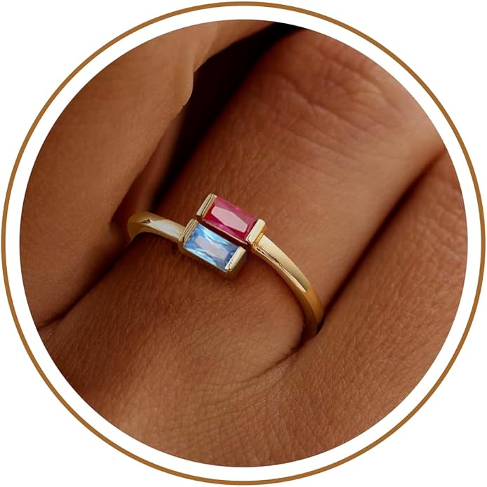 JSJOY Birthstone Rings for Women Dainty Emerald Blue Ring Birthday Gifts for Mom Her Gemstones CZ Ring for Teens Gold Rings That Don't Tarnish Adjustable Ring Jewelry Gifts