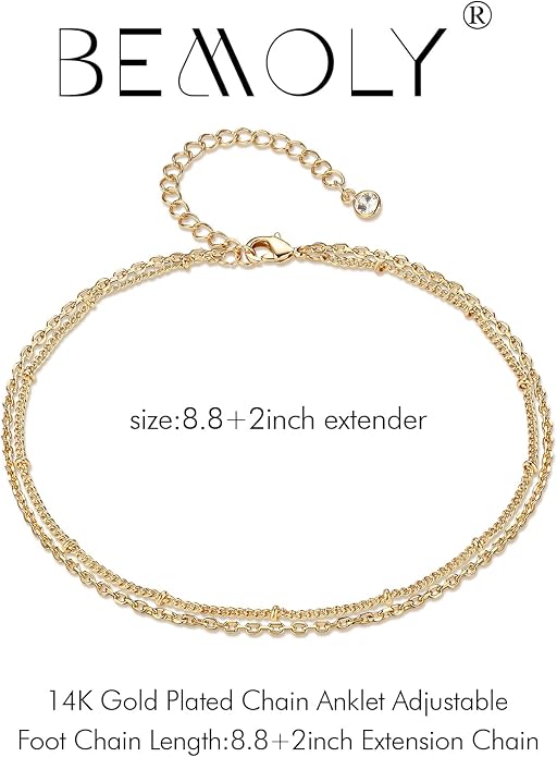 Dainty Gold Disc Chain Anklet for Women, 14K Gold Plated Sequin Foot Bracelet, 8.3"+2" Adjustable Delicate Flat Disc Link Ankle Bracelet, Minimalist Summer Beach Jewelry Gift for Her