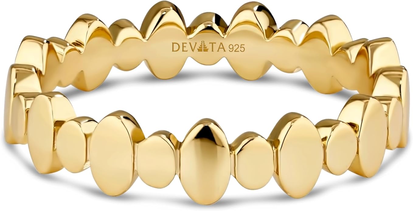 DEVATA Gold or Rhodium Plated Sterling Silver 925 – Eternity, Band Ring for Women – Heart, Knot, Clover, Infinity, Mariner, Cable, Curb, Cuban, Figaro, Daisy, Rope, Ribbed, Dome