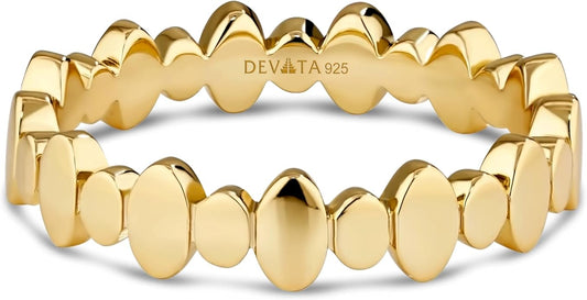DEVATA Gold or Rhodium Plated Sterling Silver 925 – Eternity, Band Ring for Women – Heart, Knot, Clover, Infinity, Mariner, Cable, Curb, Cuban, Figaro, Daisy, Rope, Ribbed, Dome