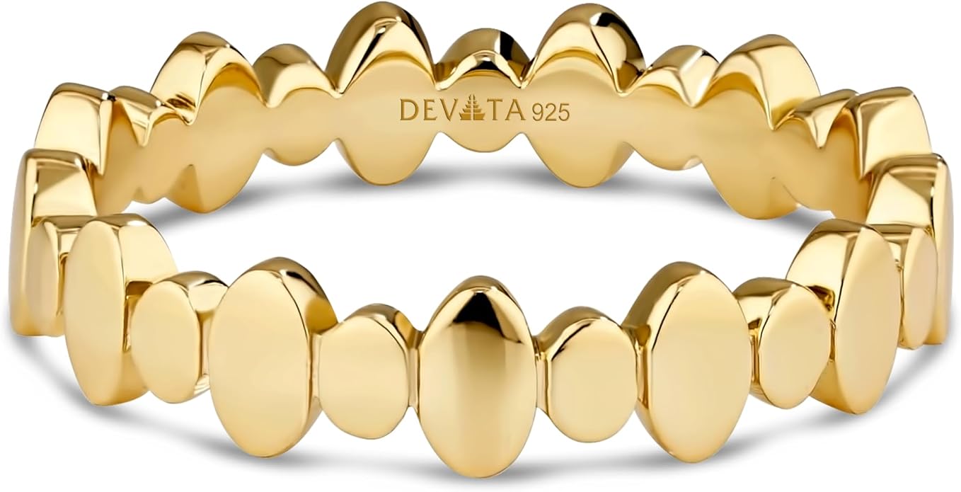 DEVATA Gold or Rhodium Plated Sterling Silver 925 – Eternity, Band Ring for Women – Heart, Knot, Clover, Infinity, Mariner, Cable, Curb, Cuban, Figaro, Daisy, Rope, Ribbed, Dome