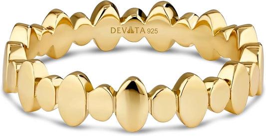 DEVATA Gold or Rhodium Plated Sterling Silver 925 – Eternity, Band Ring for Women – Heart, Knot, Clover, Infinity, Mariner, Cable, Curb, Cuban, Figaro, Daisy, Rope, Ribbed, Dome