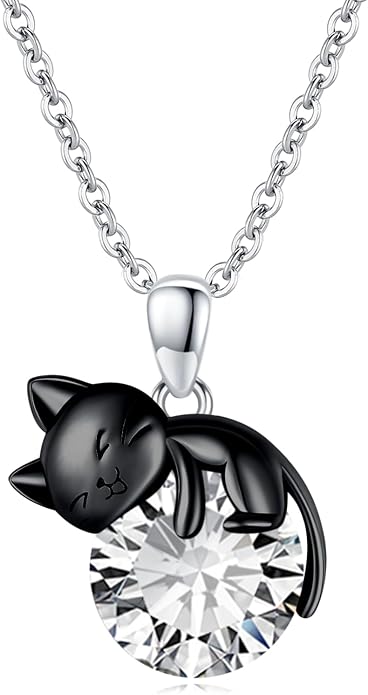 Cat Necklace Sterling Silver Cat Zircon Pendant Gothic Jewelry for Women Animal Lovers Gifts