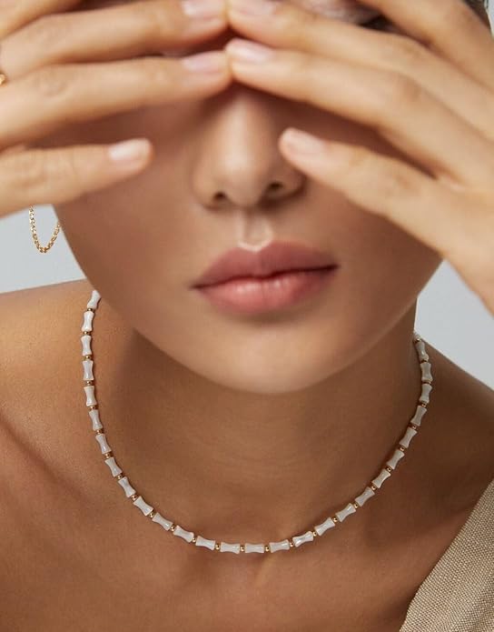 Natural Freshwater Baroque Pearl Necklace 14K Gold Plated Dainty Choker Necklace for Women Girls Snake Chain/Cuban Link/Paperclip/Ball Beaded Chain/Tennis Chain Fashion Jewelry for Gift