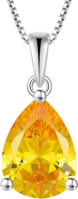YL Teardrop Necklace 925 Sterling Silver Solitaire Pendant 9x12 MM Pear Cut Multicolored Birthstone Jewelry for Women