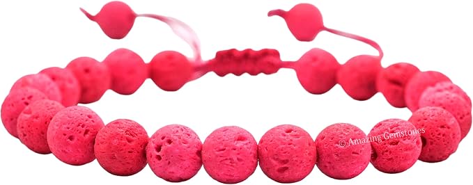 Amazing Gemstone Pink Lava Bracelet, Gifts for Men & Women - Protection Healing Crystal Bracelet - 8mm Gemstone Beaded Adjustable Bracelet, Pulseras para Hombres Mujer Stocking Stuffers