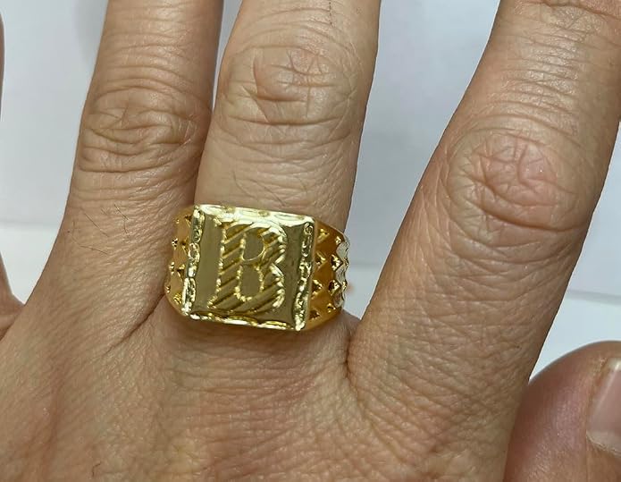 Nugget Style Initial Letter Ring, A-Z, 18K Gold Plated, Non Tarnish