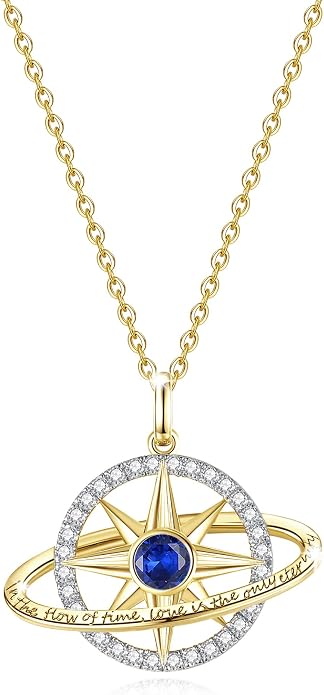 FANCIME Stellar Promise Birthstone Necklace for Women White Gold Plated Sterling Silver Planet Star Pendant Fine Jewelry Anniversary Birthday Mothers Day Gifts for Women Wife Friend Her