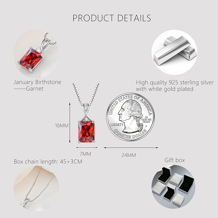 Fahonie 925 Sterling Silver Birthstone Necklace Jewelry Gift for Women Sister Wife Girlfriend Her